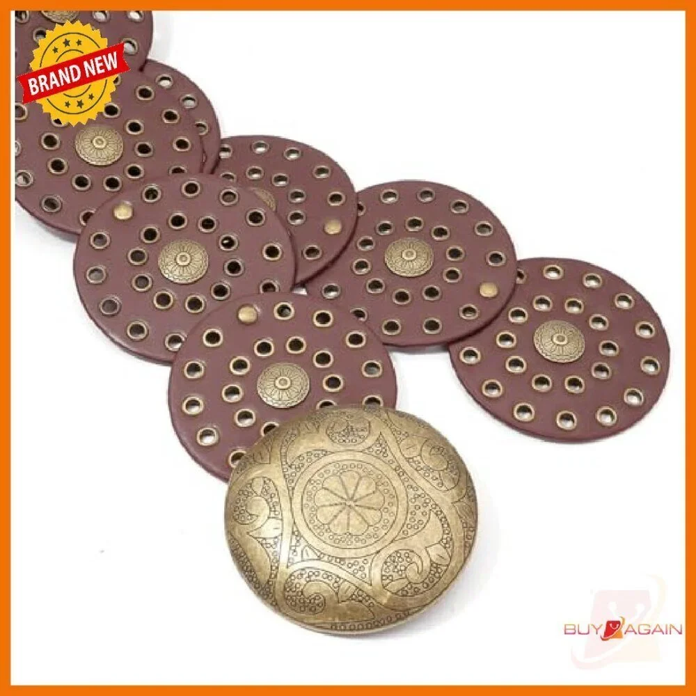 Wide Disc Concho Leather Belt Western Style Adjustable Waist Belt